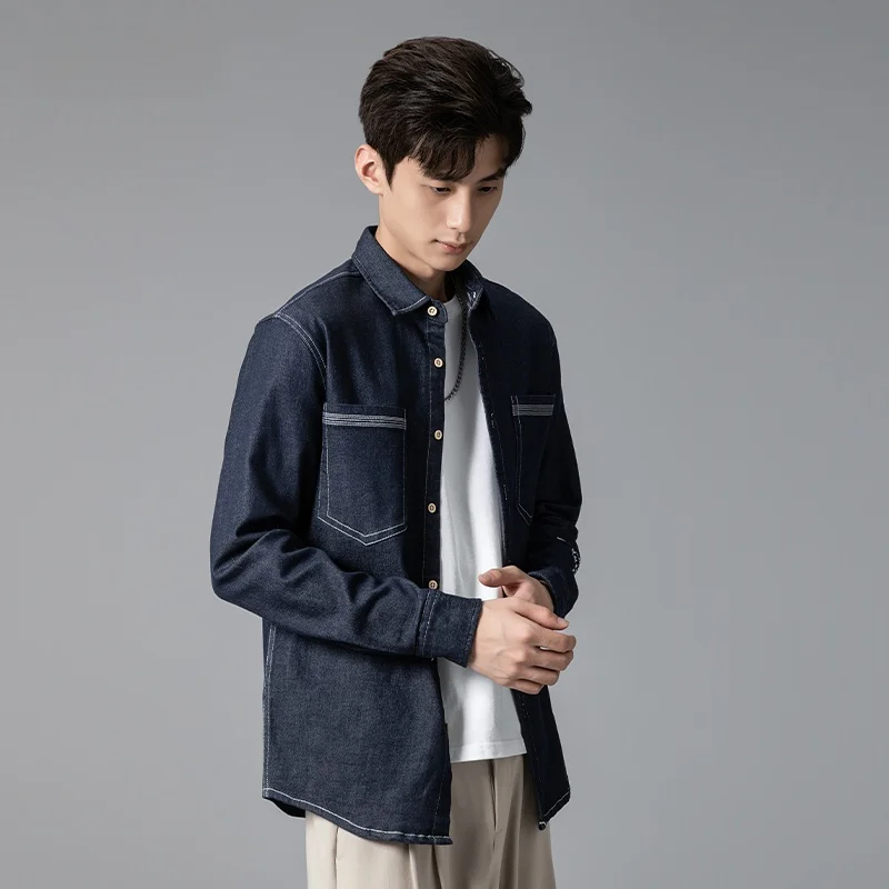 

Casual Embroidered Denim Work irt Men's Long Sve Loose Base Layer irt Jaet Spring Autumn New Sle Mechanical Sle