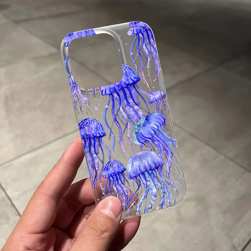Ocean Jellyfish Print Phone Case For iPhone 17 16 15 14 13 12 11 Pro Max 16E XS X XR 7 8 Plus 12 Mini Shockproof Silicone Cover - náhled 6