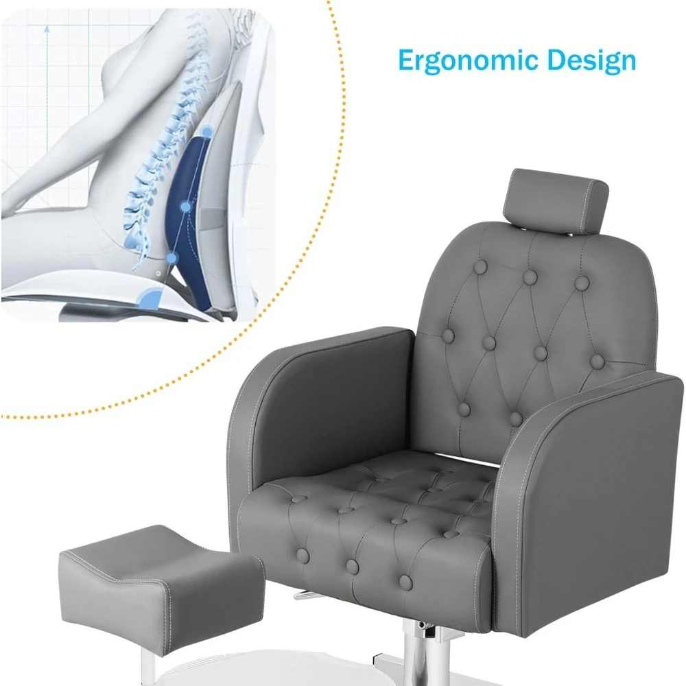 Reclining Pedicure Chair with Foot Massage Basin & Stool, Hydraulic Adjustable Pedicure Chair Station, Rotation Beauty Spa Salon