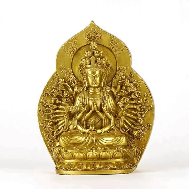 Thousand handed Guanyin Decorative Statue Gold Guanyin Buddha Bronze Statue Living Room Home Decorative Figure Sculpture