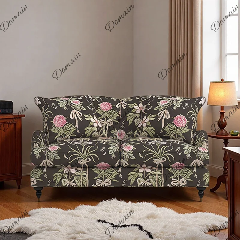 French medieval retro fabric sofa American country high back pastoral coffee color living room three double small sofa