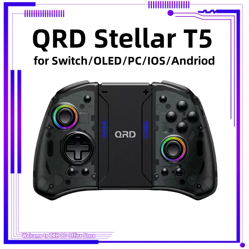 QRD Stellar T5 Wireless Joypad Nentindo Switch/Lite/Oled Hall Effect Joystick 8 Colors Led Light Programmable Turbo & Macro Gift