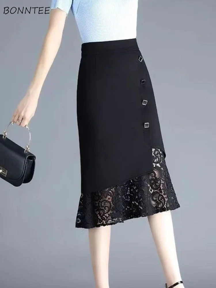 

Elegant Skirts Women Fashion Temper Casual Lace Patchwork Aesthetic Clothing Office Lady Tender Designed All-match Faldas Womens