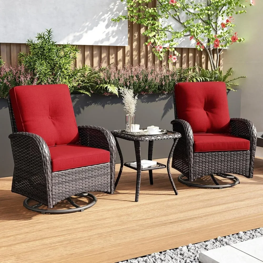 

Patio Swivel Rocker Wicker Chairs - Outdoor Swivel Rocking Chairs Set of 2 with Wicker Side Table, Patio Swivel Rocker