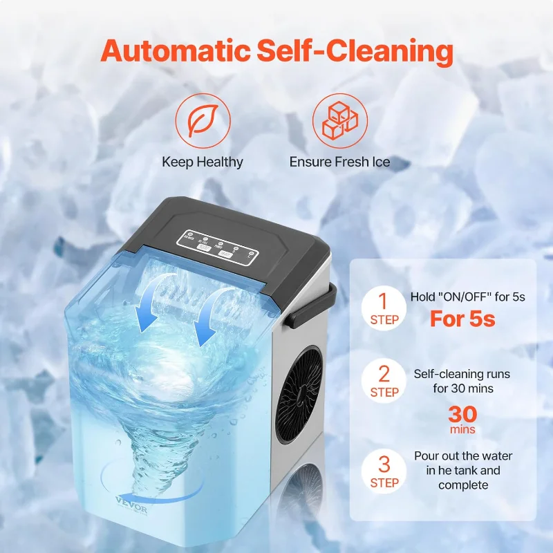 VEVOR Máquina de hielo para encimera, 9 cubos listos en 6 minutos, 26 libras en 24 horas, máquina de hielo portátil autolimpiante con cuchara para hielo