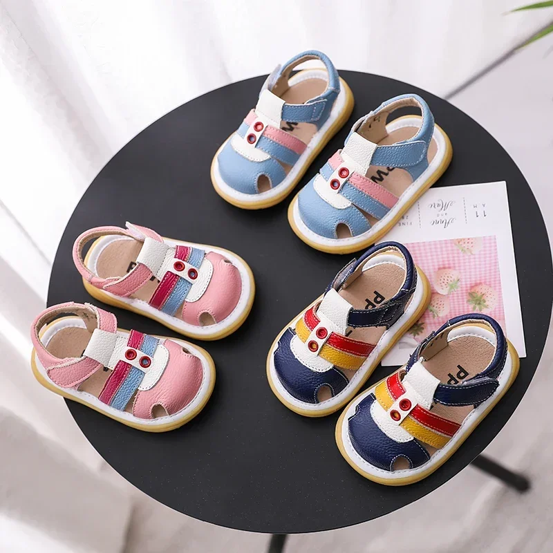 Summer Infant Toddler Casual Shoes Baby Girls Boys Sandals Kids Genuine Leather Sandals Soft Sole Children Anti-collision Shoes