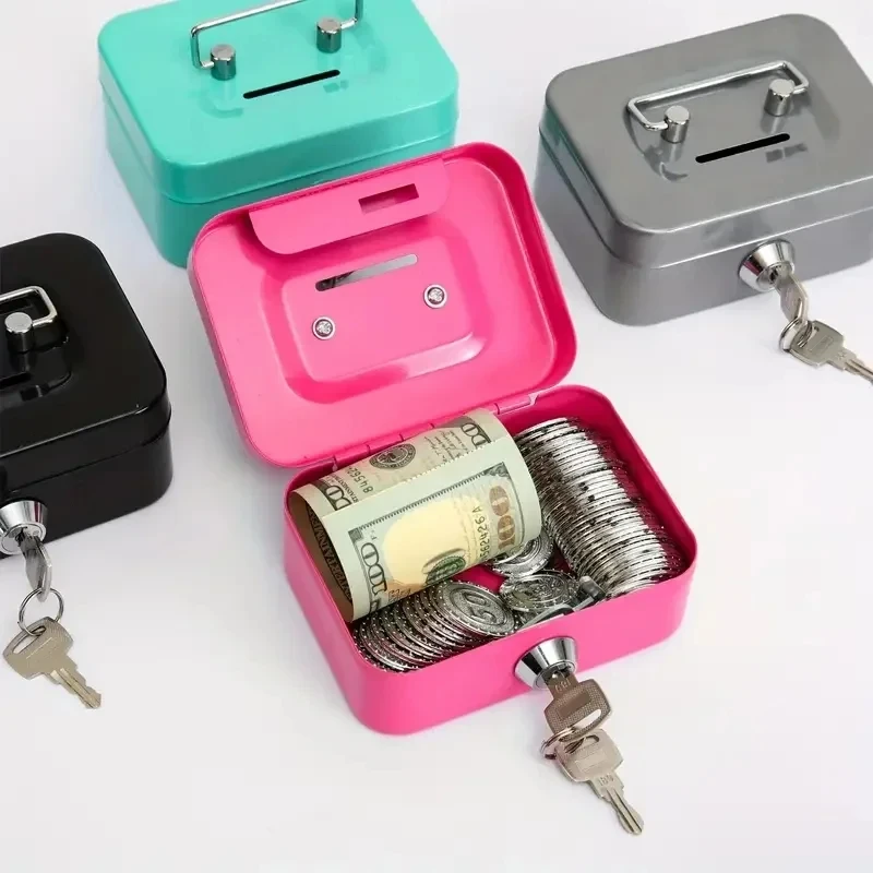 Metal Cash Box Safe Lock Handheld Piggy Bank Portable Security Money Storage Box With Key Coin Collection Container For Kids