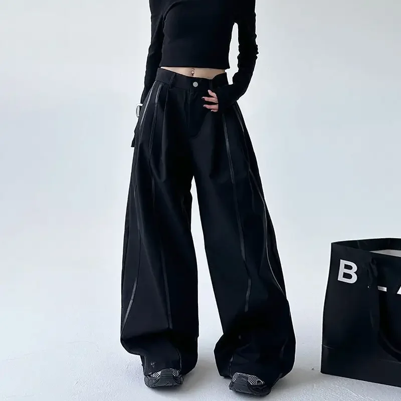 Women's High-Waisted Slimming Straight-Leg Wide-Leg Pants Casual Loose-Fit Sensible Niche Design Spring Autumn Season