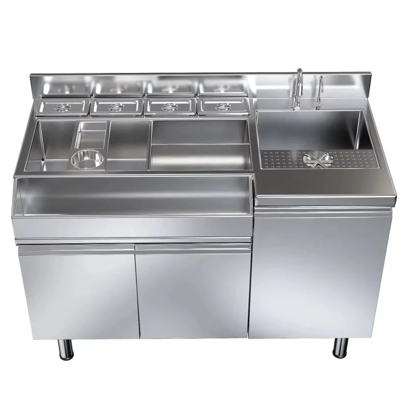 Custom Heavy-Duty Portable Stainless Steel Bar Counter Movable Black Cocktail Station for 220v for Hotel & Restaurant Use