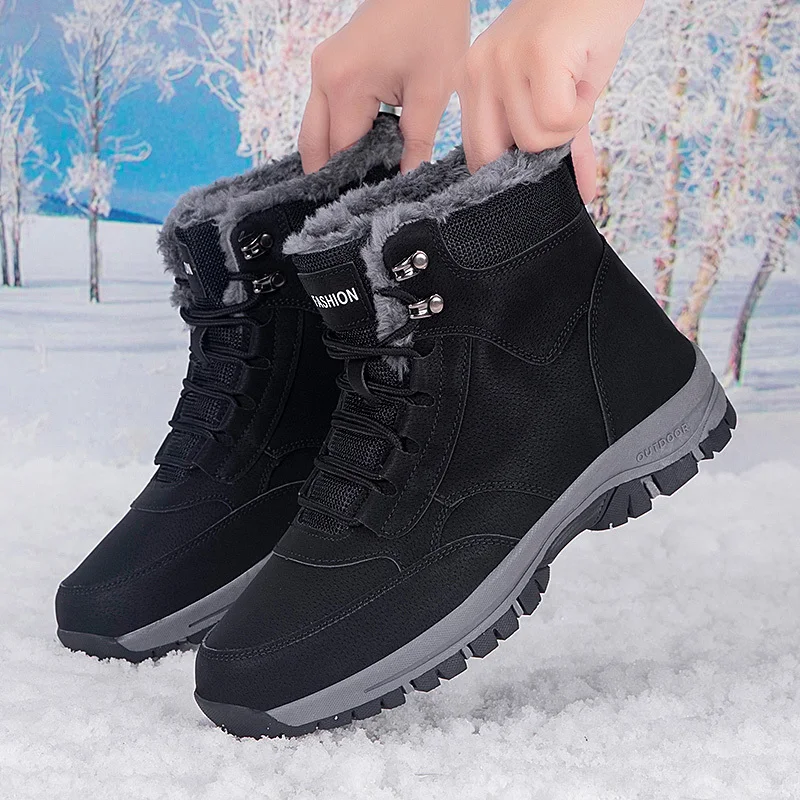 Windproof Snow Boots Winter Men's Boots Warm Plus Velvet Men's Cotton Shoes Non-slip Hiking Boots Comfortable Male Casual Shoes