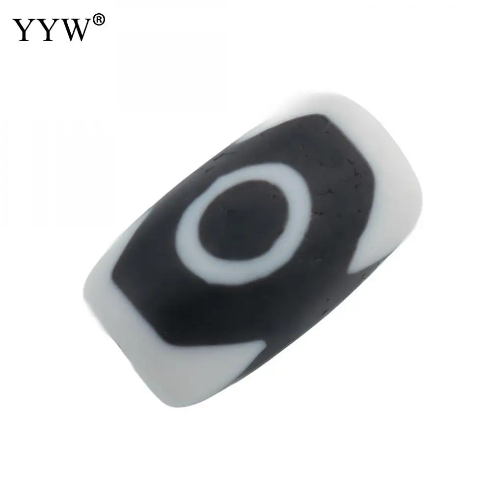 1 Pc Clear Pattern Three Eyes Natural Tibetan Agate Dzi Beads Cylindrical Shape Black And White Stone Vein Tibet Lucky Talisman