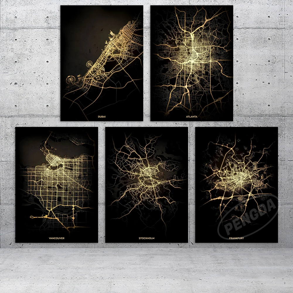 HD Prints Stockholm Canvas Poster Vancouver City Lights Map Home Decor Painting Wall Art Modern Bedroom Cuadros Modular Pictures