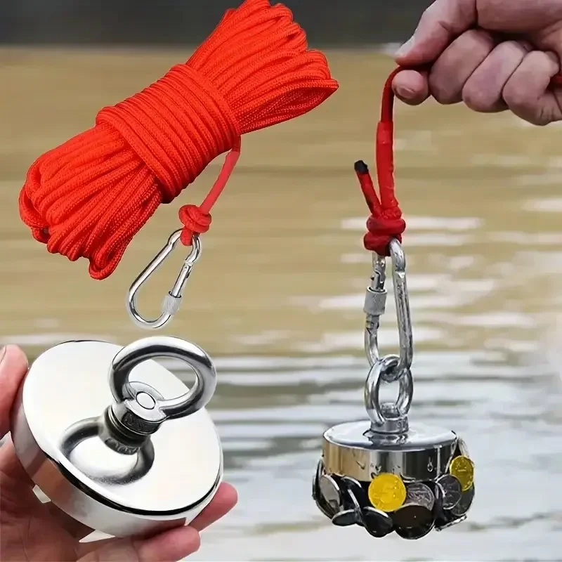 Fishing Magnet with Rope and Carabiner Round Retrieval Magnet for Metal Recovery Outdoor Magnet Fishing 6cm 8cm Options