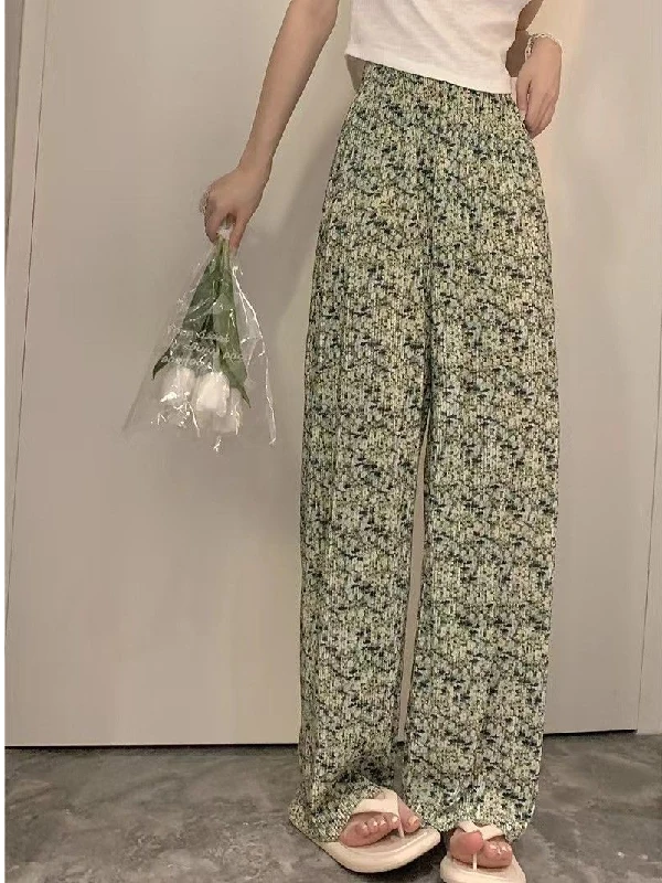 High Waist Pleated Plaid Wide Leg Pants Women's Summer New Loose Meat Covering Straight Leg Pants Casual Trousers