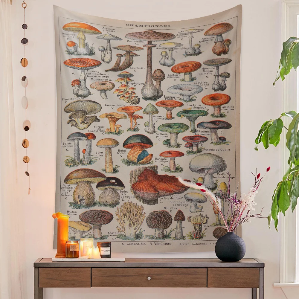 

Botanical Print Floral Tapestry Wall Hanging Mushroom Tapestry Vintage Boho Wildflower Vegetable Tapestry Colorful Home Decor