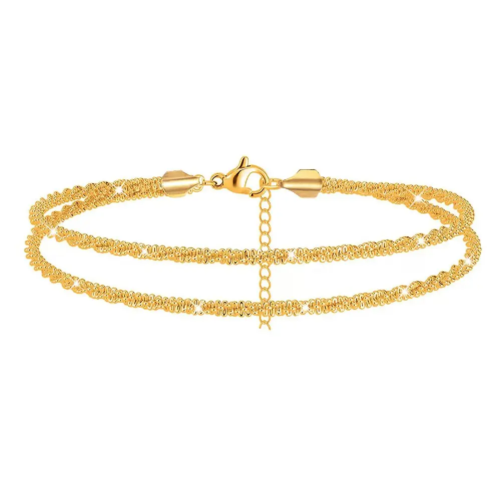 الصيف لامعة تألق النحاس خلخال للنساء الفضة الذهب اللون متعدد الطبقات سلسلة على الساق القدم الشاطئ الكاحل سوار مجوهرات