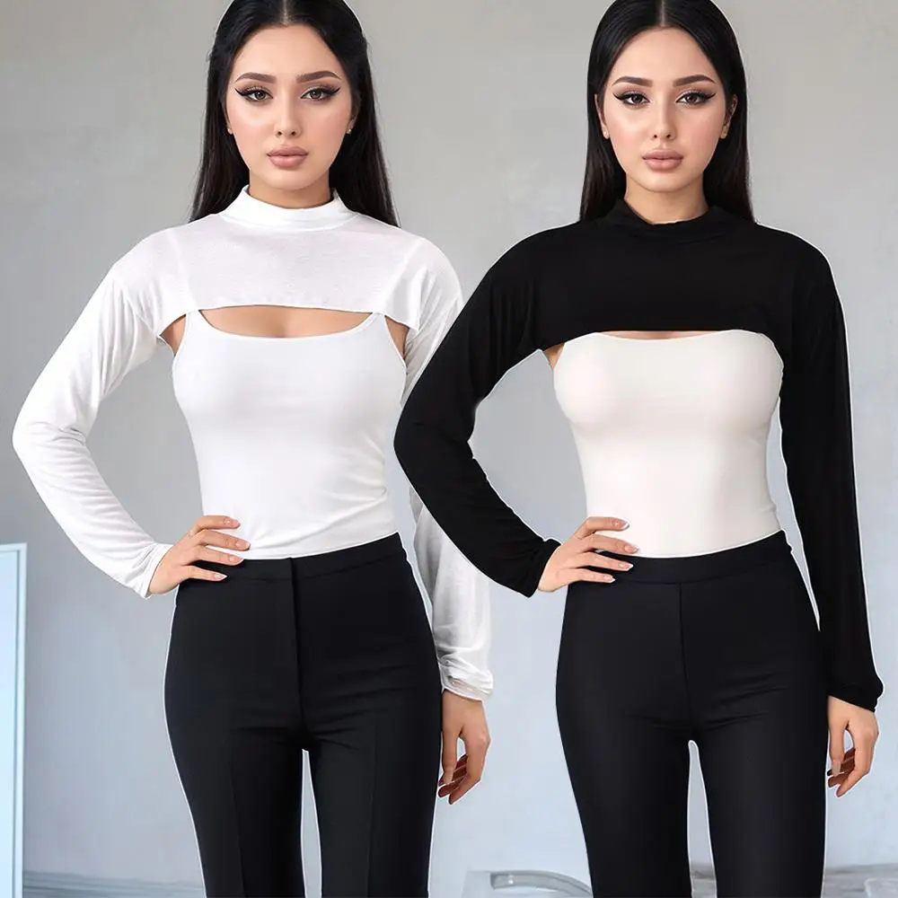 Maniche lunghe in morbido cotone Collo a lupetto da donna Copri braccio elastico Manica a spalla Protezione solare musulmana Maniche lunghe a scialle