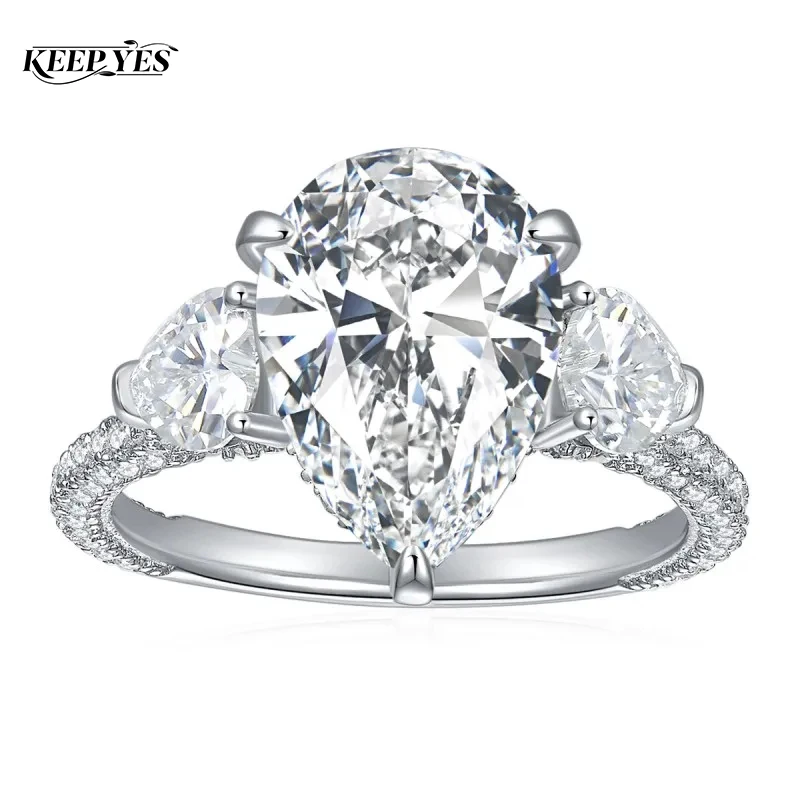 KEEP YES 9*13mm 5ct Moissanite Ring Total 6.72ct Pear Cut 925 Sterling Silver Engagement Wedding Rings for Women Fine Jewelry