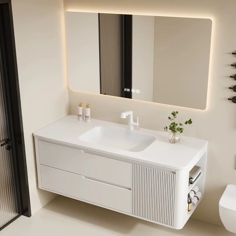 

Bathroom cabinet combination hand washbasin cabinet modern cream style bathroom vanity