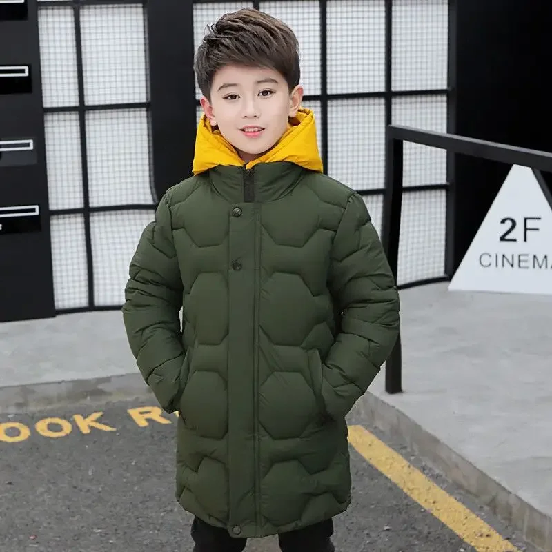 4 6 8 10 12 14 Years Big Boys Jacket Autumn Winter Thicken Warm Teenager Kids Jackets Fashion Long Style Zipper Hooded Boys Coat