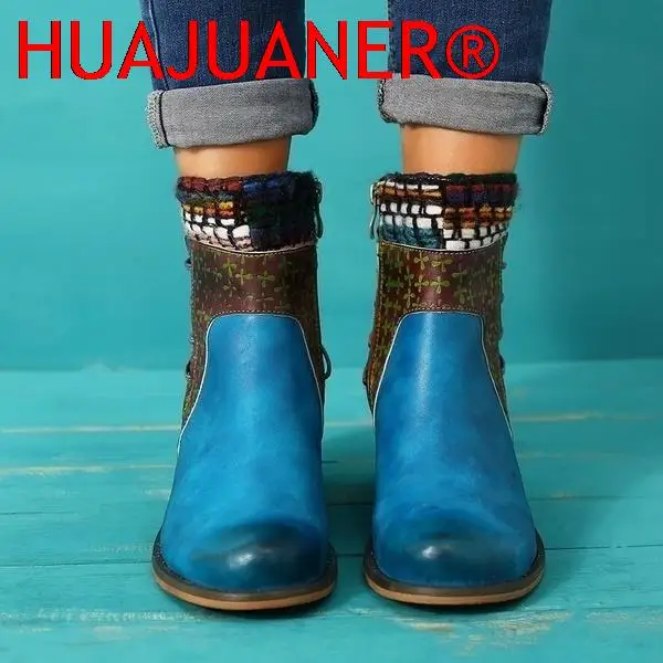 New 2026 Autumn Winter Women Retro Weave Splicing Leather Pattern Adjustable Boots Botines Mujer Vintage Warm Botas Women Boots