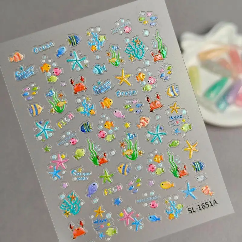 Bunte Blasen, Fischschwarm, Delfin, Wal, Nagelkunst-Aufkleber, Seestern, Muschel, Koralle, Qualle, Seepferdchen, Ozean, Maniküre-Aufkleber – Detail 11