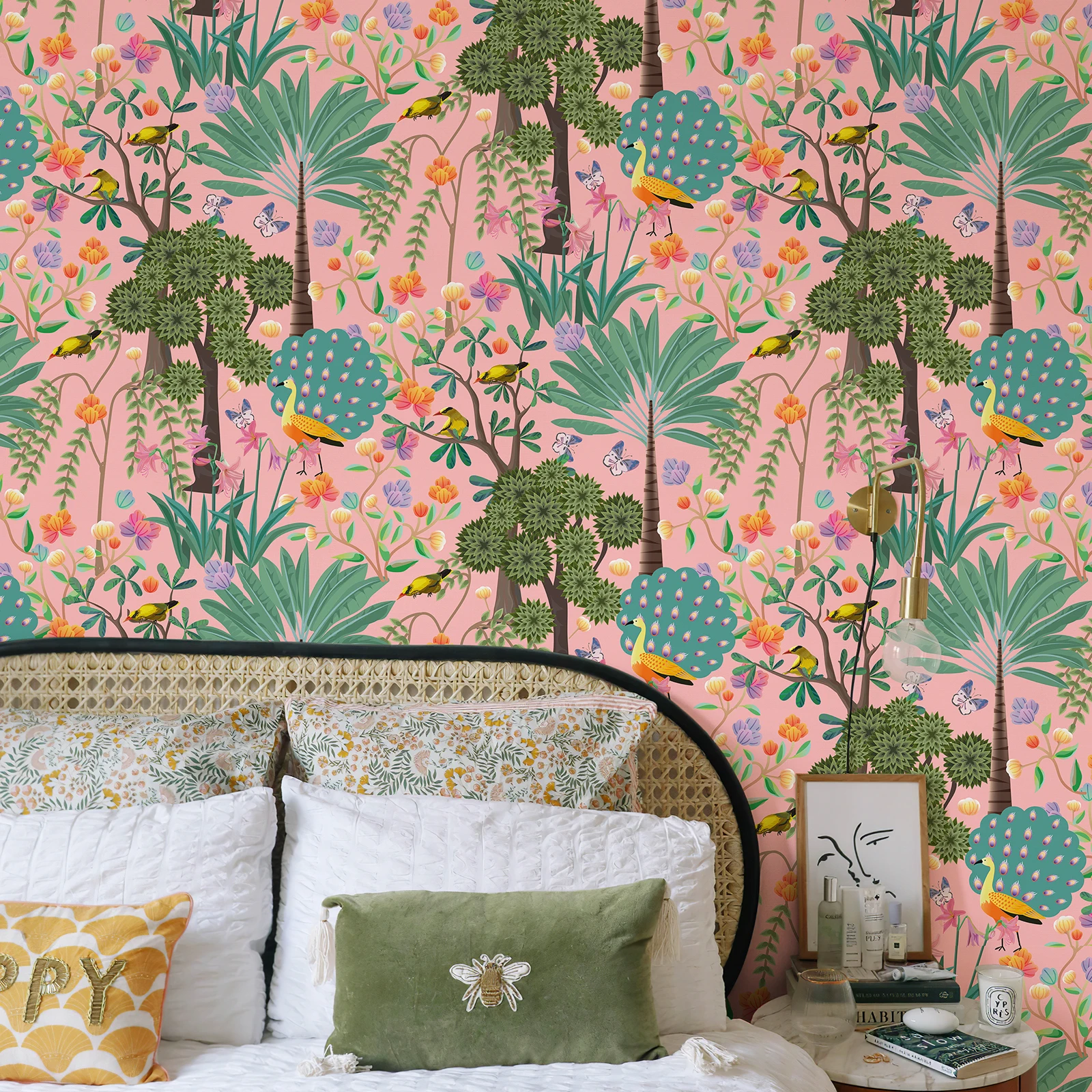 

Pink Cartoon Forest Flower Wallpaper Self-Adhesive Cute Tree Floral Peel and Stick Wallpaper for Bedroom Nursery Kid Room Decor