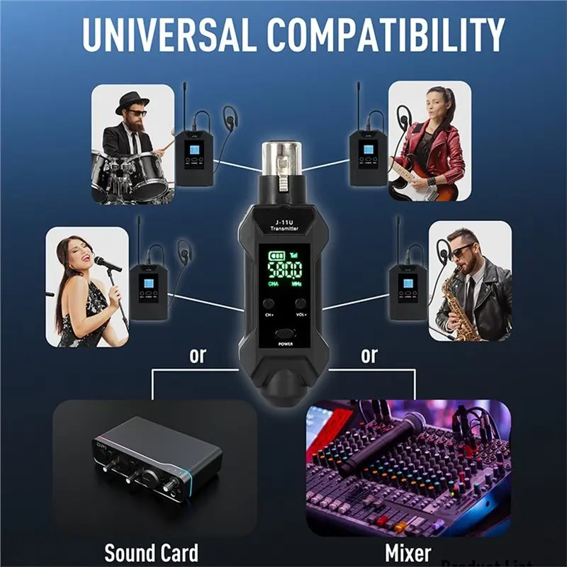 J-11U Wireless In-Ear Monitor Stereo Stage Return Frequency Selection For Singer Guitar Studio Band Performance