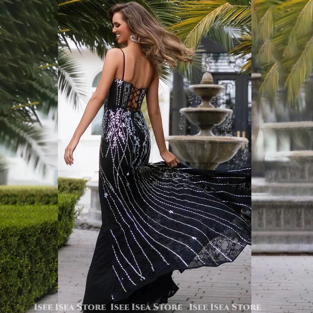 黒のイブニングドレス スプリットチュール恋人ローブ・ド・ソワレ スパークリング بدلة سهرة セクシーなパーティー衣装ドレス カスタマイズ