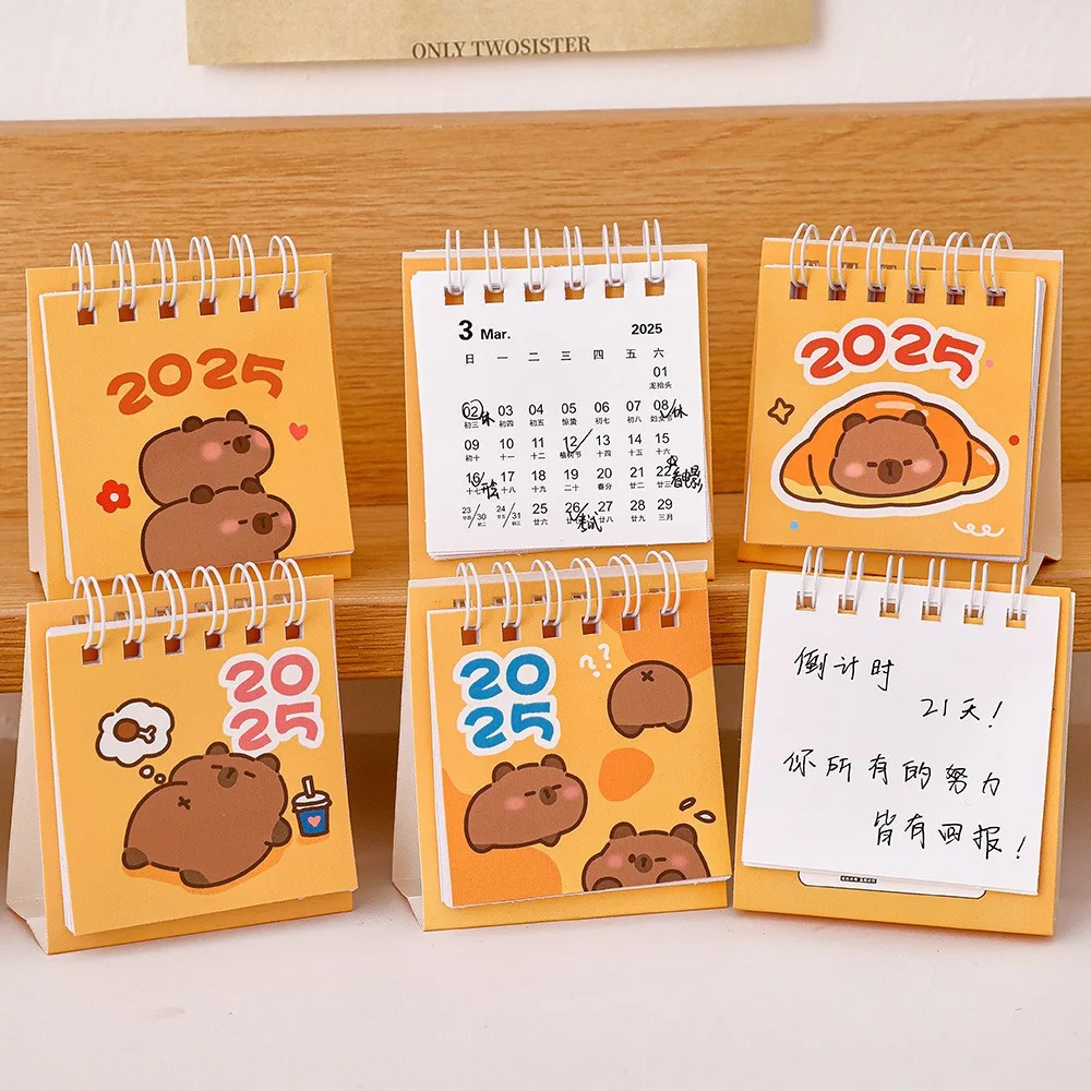 Cute Capibala Mini Desktop Paper Calendar 2024-2025 Planner Scheduler Notebook Home Decor Agenda Organizer Desktop Decoration