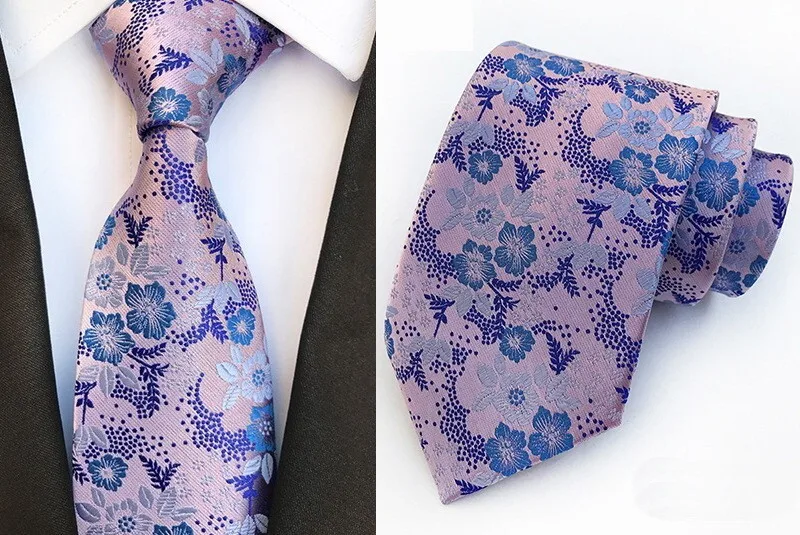 New Classic Men's Silk Tie Paisley Floral Pink Purple Blue JACQUARD WOVEN Silk Men's Tie Necktie