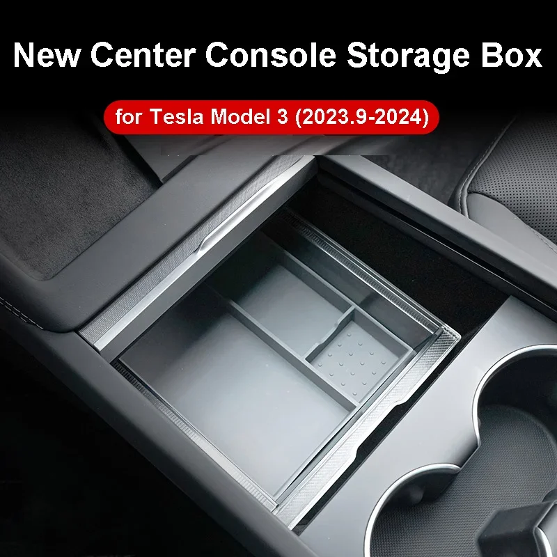 For Tesla Model 3 Highland 2024 Center Console Storage Box Armrest Organizer Transparent Smooth Slide Case Interior Accessories