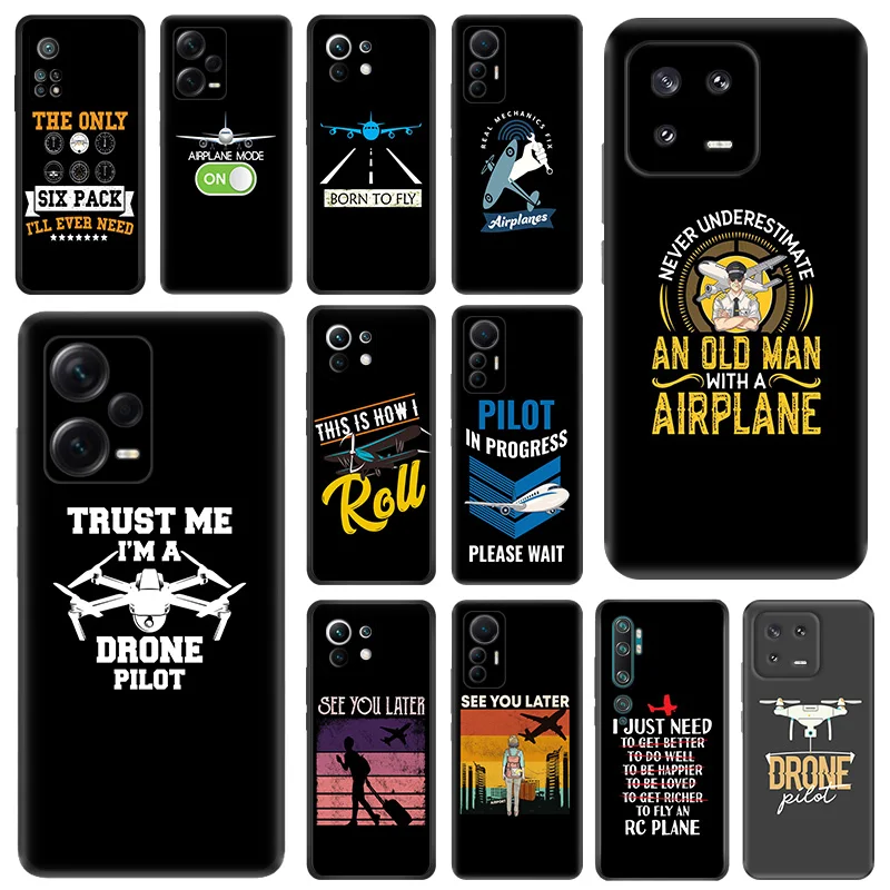 Black Matte Phone Case for Redmi Note12 Note13 4G 5G Xiaomi 13 12Pro 12C 12X 12T 13C 12S Lite Drone Airplane Pilot Soft Cover