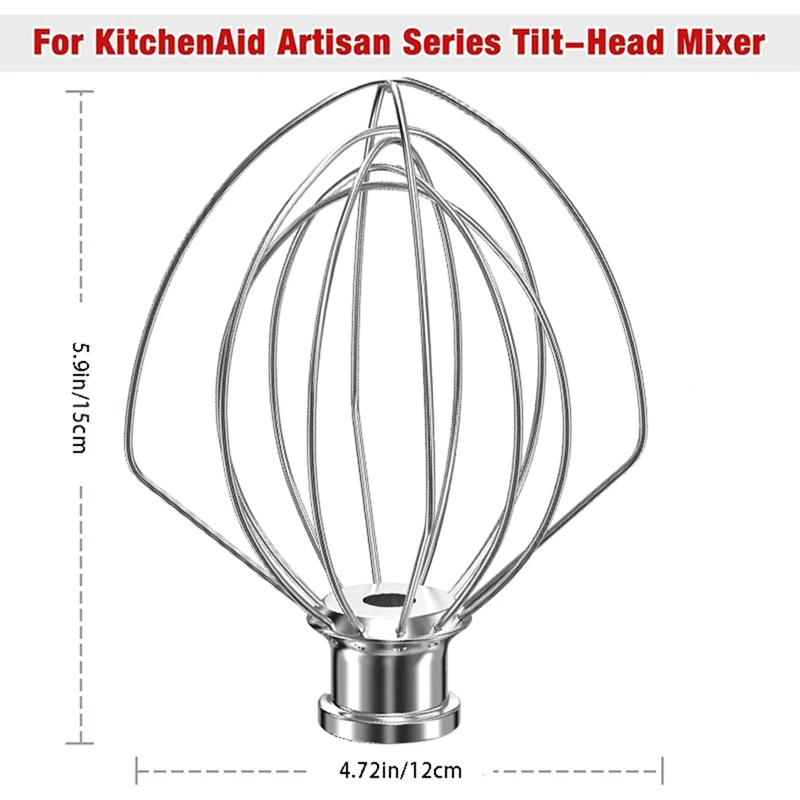 K45WW Stainless Steel 6-Wire Whip Attachment For Kitchenaid Tilt-Head Stand Mixer 4.5-5 Quart Bowl Whisk Replacement