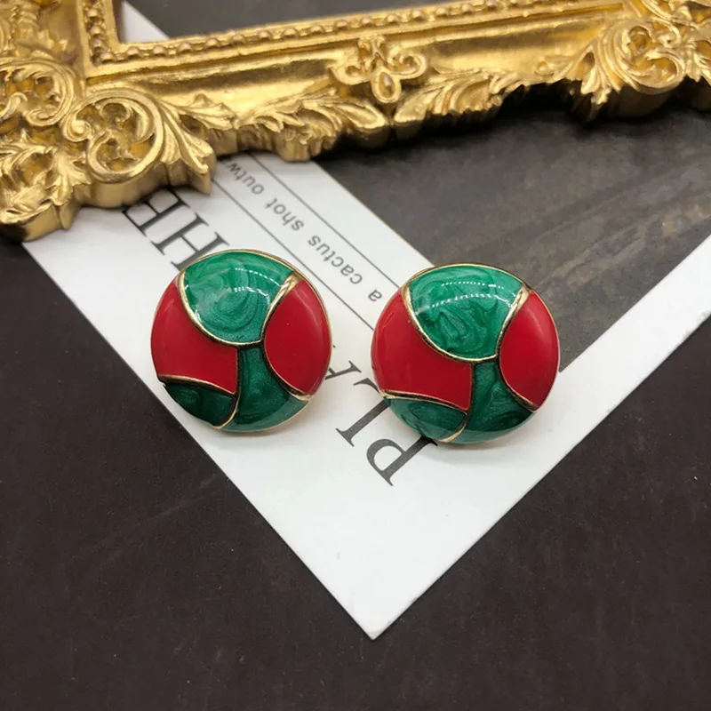 Classic Round Earrings French Style Niche Minimalist Fresh Enamal Stud Earring Retro Colored With S925 Silver Needle For Women