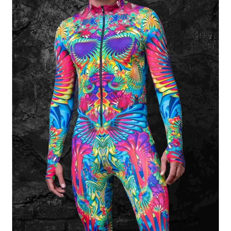 3D Print Colorful Bodysuit Cyber Punk Circuit Board Jumpsuit Halloween Party Carnival Cosplay Costume Performance Romper Zentai