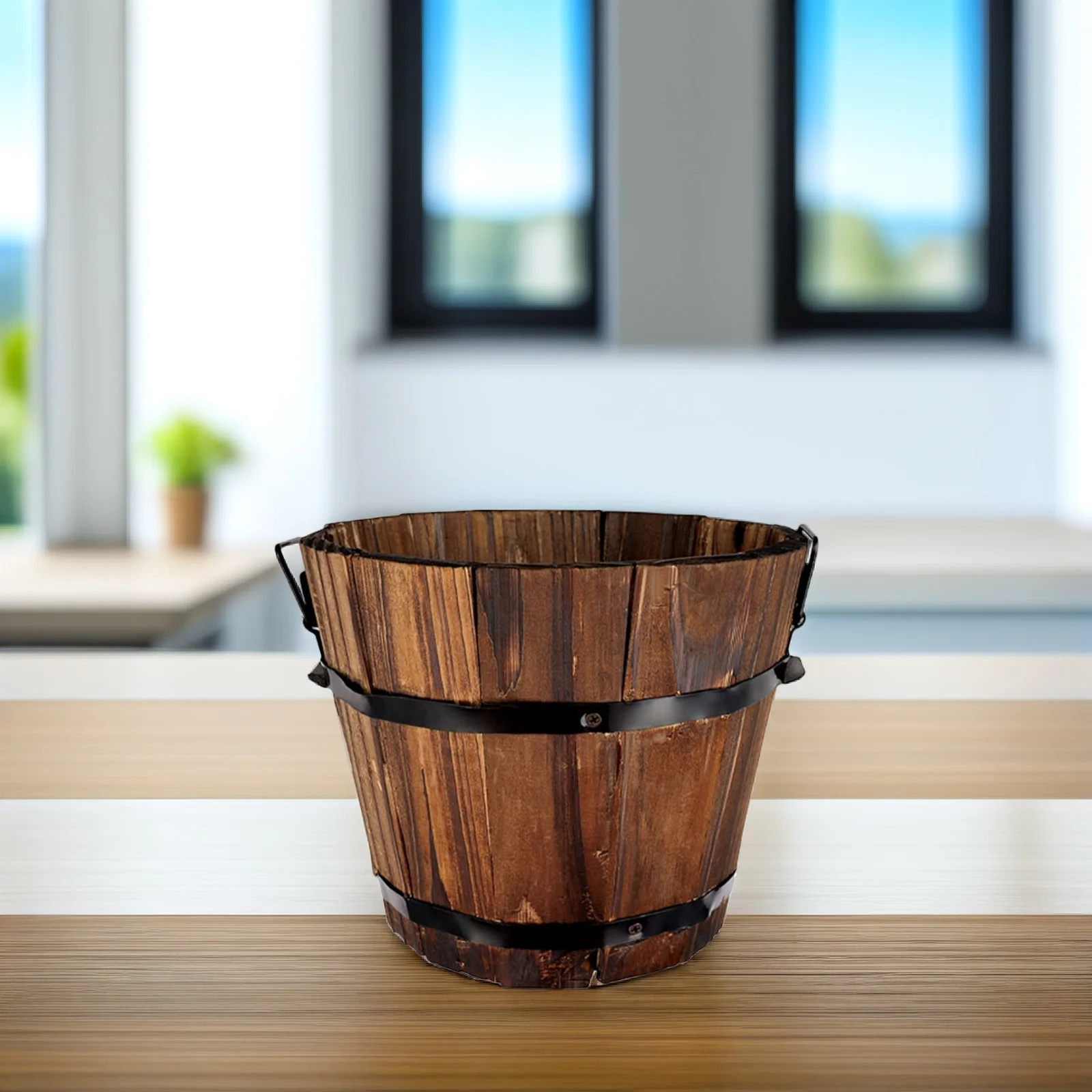

Wooden Planter Barrel Flower Pot Vegetable Plant Container Round Bucket Garden Home Decor Eco Friendly Durable Multi Functional