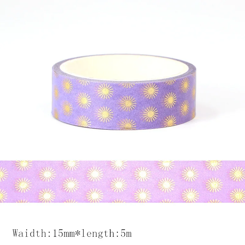 New 1PC 15mm*5m Gold Foil Purple Flowers washi tape kawaii Deco Adhesive Scrapbooking Stationary Masking Tape sticker