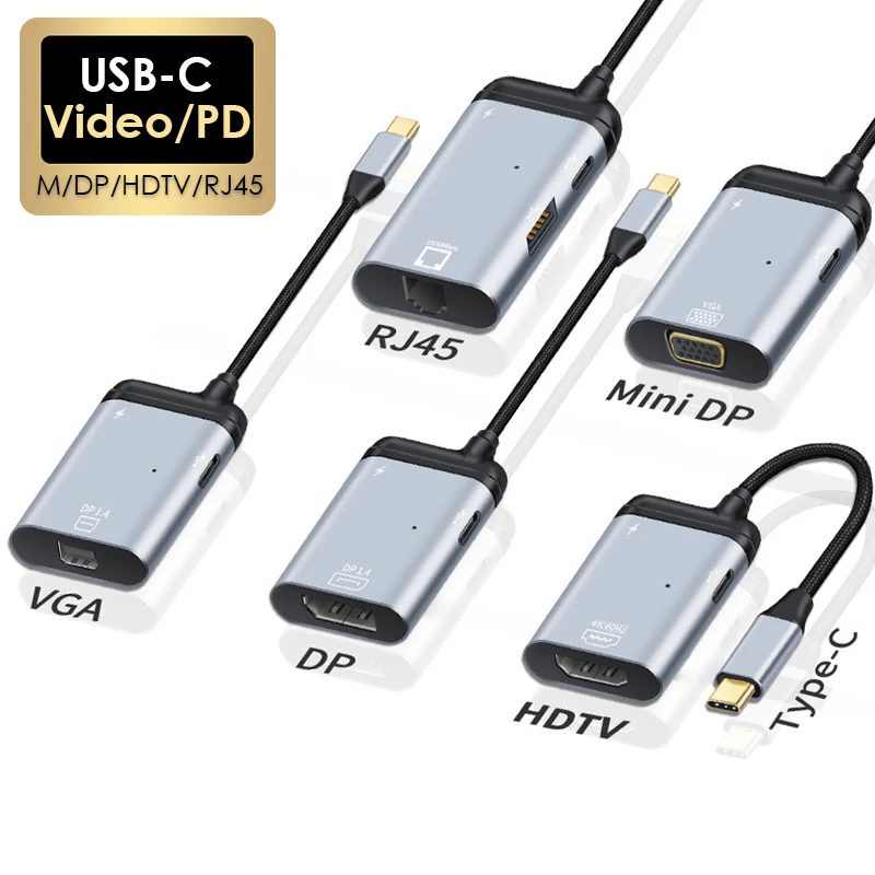 

USB Type C 3.1 To 8K/4K/1080P Displayport/Mini DP HDTV VGA Cable 100W PD 1000Mbps Gigabit RJ45 LAN Ethernet for Macbook Laptops
