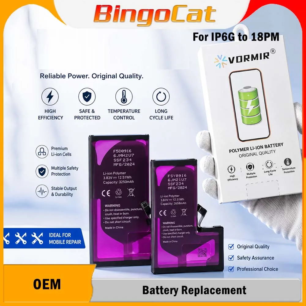 Vormir  5pc 0 Cycle High Capacity Battery For iPhone 17Pro 16Pro 17 16 11 11Pro 12Pro 12 13 14 13Pro 14Pro Max SE3 Phone Bateri