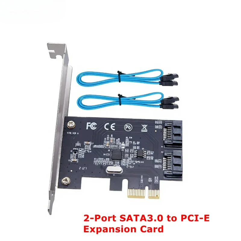 PCI-E to 2 Port SATA 3.0 Expansion Card ASM1061 Chip 6Gbps SATA III Controller with Low Profile Bracket for Desktop PC