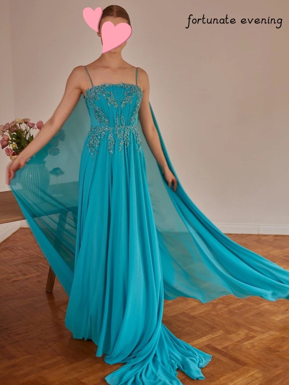 

Fortunate Evening Elegant Vintage Sweet Blue Chiffon Beading Applique Summer Formal Occasion Prom Dress Evening Party Gowns