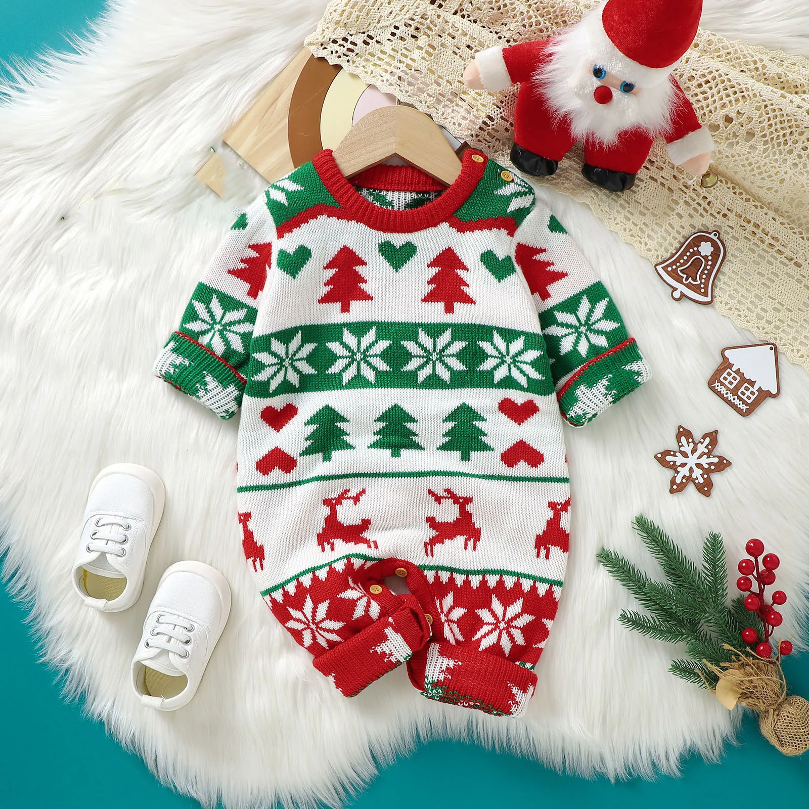 0-24M Baby Boys Girls Knitted Romper Christmas Red Green Outfits Christmas Jumpsuit New Year Costume Newborns Christmas Clothes