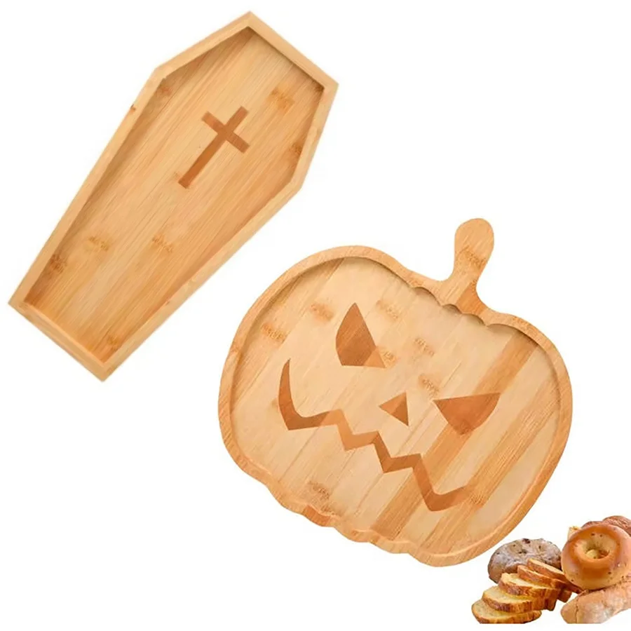 

Деревянные сервировочные тарелки на Хэллоуин, сервировочный поднос в форме тыквы и гроба, деревянные доски для мясных изделий на Хэллоуин, тарелки для закусок