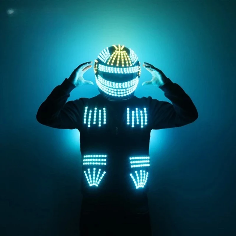 2025 LED Robot Jacket Luminous Glowing Helmet Costume Stage Performance Dancing Show Suit Ideal for Carnival Halloween Parties