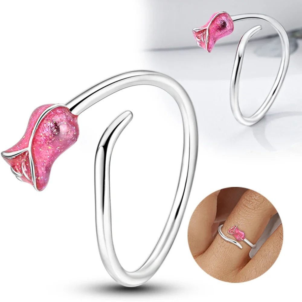 Ring Silver 925 Jewelry Cute Cat Ears Cat Claw Heart Shape Pink White Zirconium Ring Women's Ring Wedding Engagement Gift