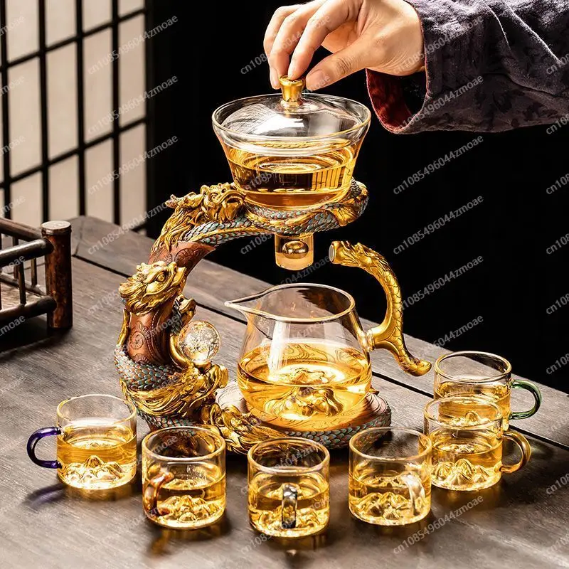 

New glass automatic tea set, household lazy brewing teapot, kung fu teacup, office tea brewing artifact