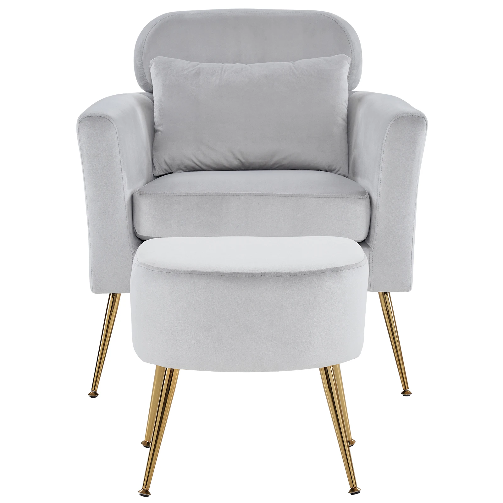 Half Disassembled Single Chair With Gold Feet And Pedals  Flannelette Indoor Leisure Chair Light Gray