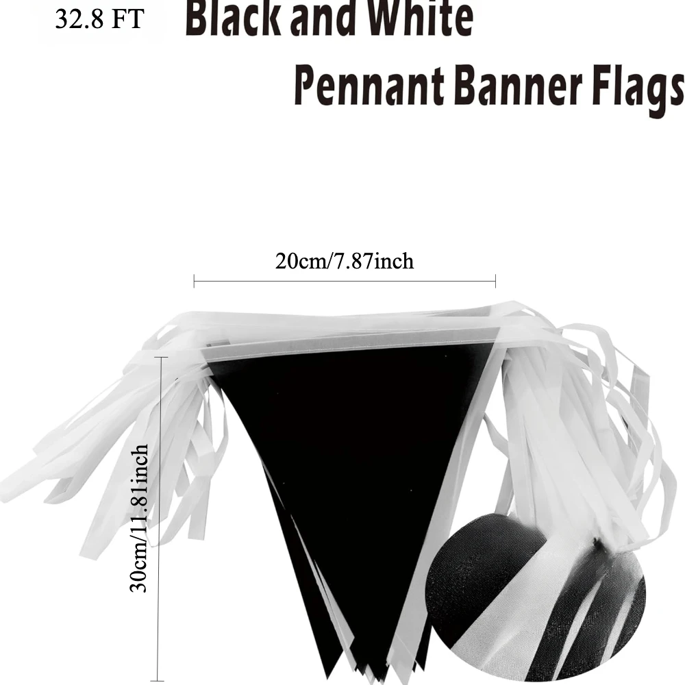 Description Picture 3 of itemBlack White Pennant Banner Flags String Fabric Triangle Bunting Flag,Party Decorations for Wedding, Birthday,Home Outdoor Garden