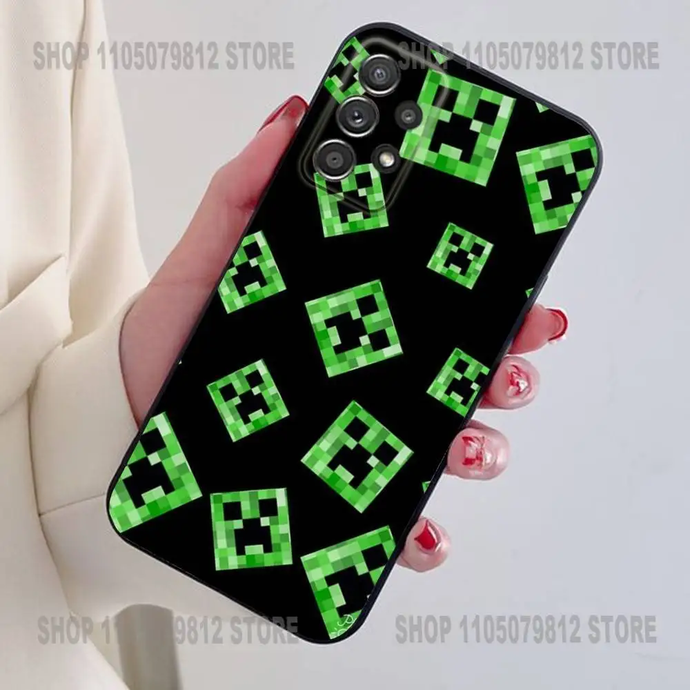 グリーンピクセルモンスター C-クリーパー電話ケース Samsung S24、21、22、23、30、ウルトラ、20、プラス、ノート、10、9用、ブラックソフトシリコンケース